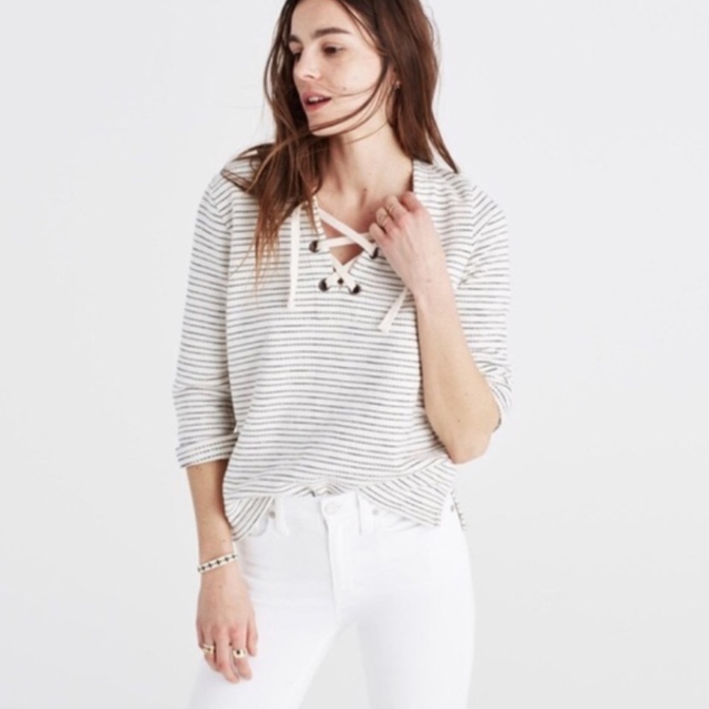 Madewell Lace Up Terry Pullover Striped